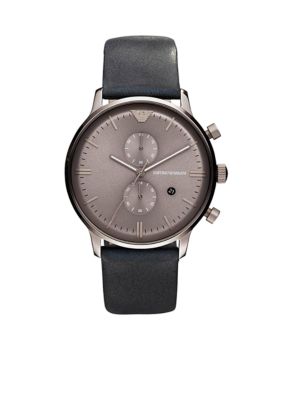 Emporio Armani Classic Men's Watch With Black Leather Strap And Light Brown Chronograph Dial