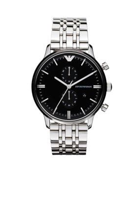 Emporio Armani Men's Classic Polished Stainless Steel Chronograph Watch with Black Round Face