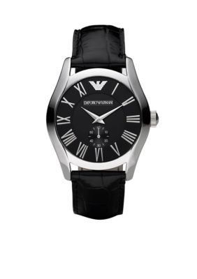 Emporio Armani Men's Watch with Black Croc Embossed Leather Strap and Black Round Dial