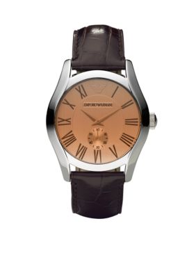 Emporio Armani Classic Men's Round Watch with Brown Leather Strap