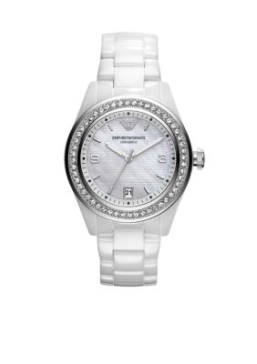 Emporio Armani Ladies White Ceramic Watch With Swarovski Crystals