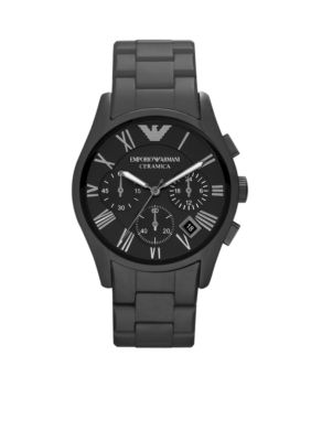 Emporio Armani Men's Valente Black Chronograph Round Dial with Black Matte Ceramic Bracelet Watch