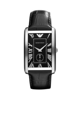 Emporio Armani&reg; Men's Stainless Steel and Black Strap Watch