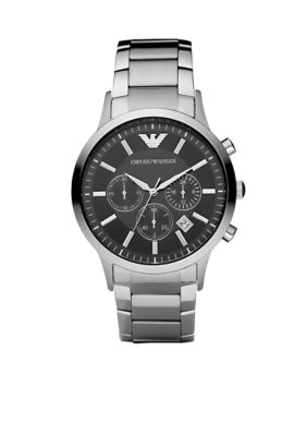 Emporio Armani Men's Stainless Steel Round Black Chronograph Dial Watch