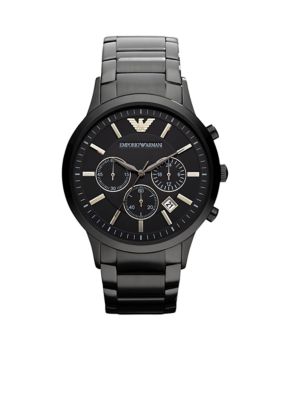 Emporio Armani Men's Classic Black Stainless Steel Watch With Round Black Chronograph Dial