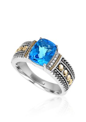 Effy Topaz and Diamond Ring in Sterling Silver and 18K Yellow Gold