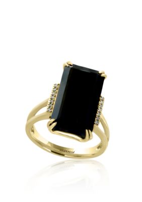Effy Onyx and Diamond Ring in 14k Yellow Gold