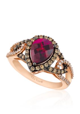 Le Vian Raspberry Rhodolite with Vanilla Diamonds and Chocolate Diamonds Ring in 14k Strawberry Gold