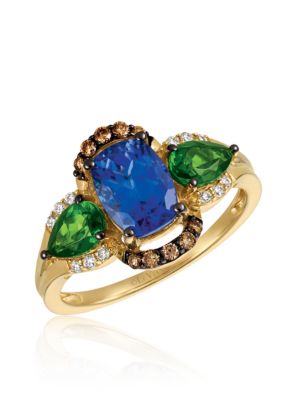 Le Vian Blueberry Tanzanite with Pistachio Diopside Vanilla Diamonds and Chocolate Diamonds Ring in 14K Honey Gold