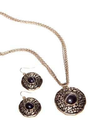 Kim Rogers&reg; Round Gold Animal Texture Pendant Necklace And Earring Set