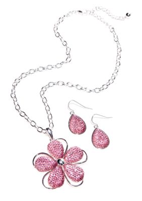 Kim Rogers Pink Teardrop Flower Necklace and Earring Set