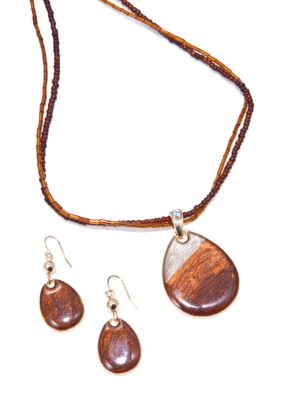 Kim Rogers Natural Shimmer Teardrop Necklace and Earring Set