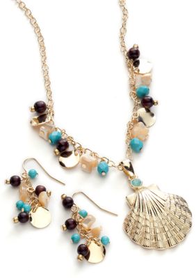 Kim Rogers&reg; Gold Shell Pendant Necklace and Earring Set