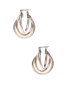 Napier Three Row Twisted Silver And Gold Tone Hoop Pierced Earring