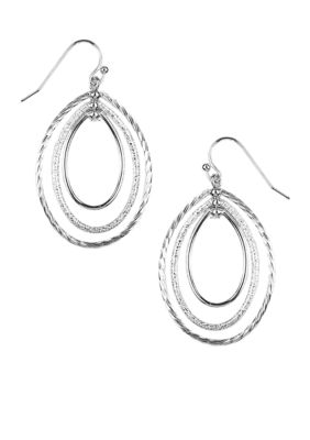 Napier Earring - Silver Three Oval Drop in Mixed Finishes