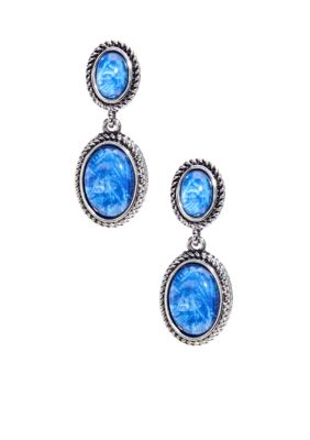 Napier Blue Cabochon and Antique Silver Double Drop Earring