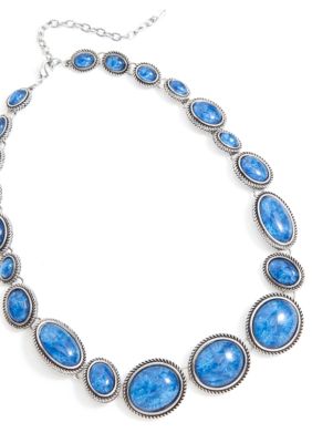 Napier Blue Cabochon Stone Collar Set in Antique Silver