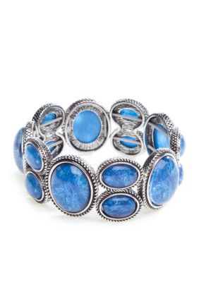 Napier Blue Cabochon Stone and Antique Silver Stretch Bracelet