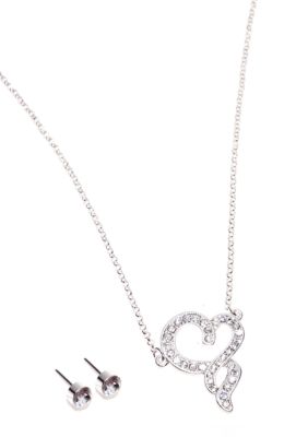Napier Boxed Heart Necklace And Earring Set