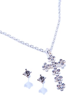Napier Crystal Cross Pendant and Earrings Boxed Set