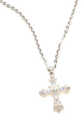 Napier Crystal Cross Pendant with Crystal Stud Earring Set
