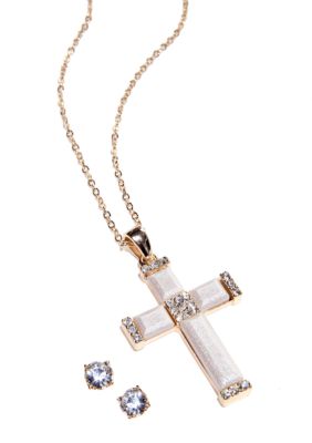Napier Crystal Cross Pendant and Earring Set