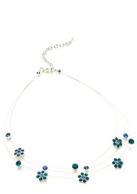 Napier Illusion Necklace with Blue Crystal Flowers