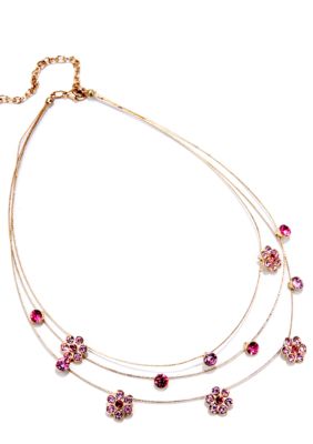 Napier Illusion Necklace with Pink Crystal Flowers