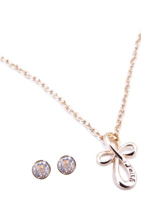 Napier Boxed Cross Pendant Necklace And Earring Set