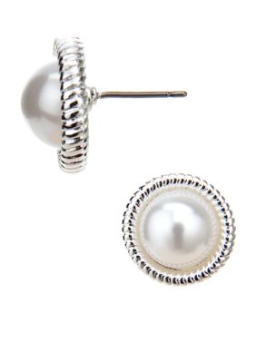 Napier Pearl Button Stud Earrings