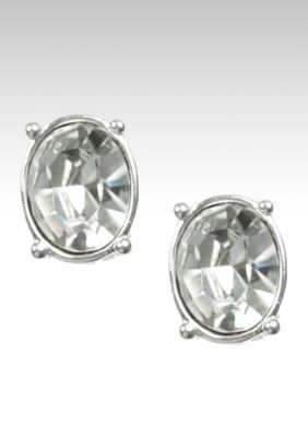 Napier Silver and Crystal Button Earring