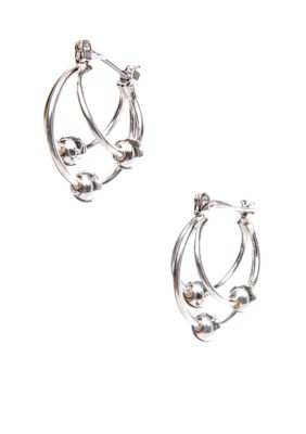 Napier Silver Tone Double Hoop With Multi Beads