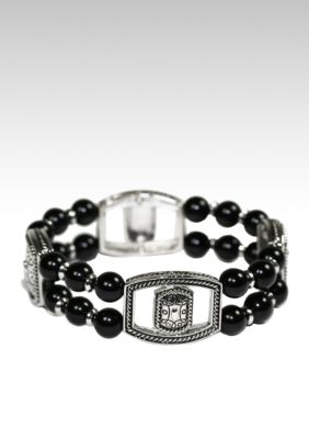 Napier Silver and Jet Bead Stretch Bracelet