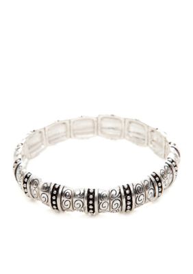 Napier Stretch Silver Tone Textured Square Bracelet