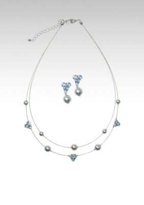 Napier Silver and Blue Crystal Illusion Necklace and Earring Set