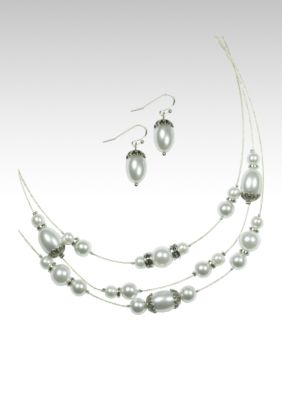 Napier White Pearl Illusion Necklase with Matching Earring