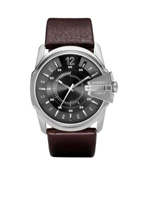 Diesel Men's Round Stainless Steel Dial with Dark Brown Strap Watch