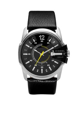 Diesel Men's Black Round Dial and Black Leather Strap Watch