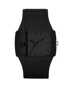 Diesel Men's Analog Black Silicone Square Grey Dial Watch