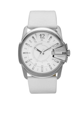 Diesel Men's Analog Round White Dial and White Leather Strap Watch