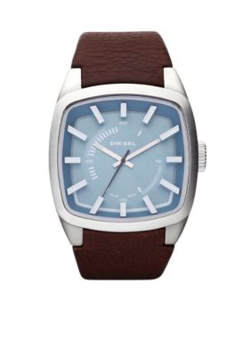 Diesel Silver Tone Stainless Steel and Brown Leather Watch