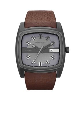 Diesel Men's Mr. Red Gunmetal Grey Stainless Steel with Brown Leather Strap Watch