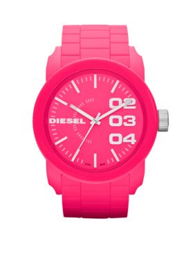 Diesel Men's Pink Plastic and Silver-Tone Stainless Steel Three-Hand Watch