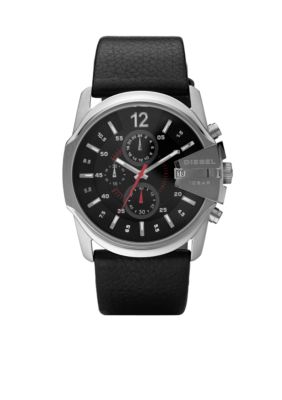 Diesel Men's Black Chronograph Round Dial Watch With Black Leather Strap