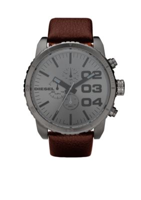 Diesel Men's Chronograph Round Gunmetal XL Dial with Brown Leather Strap Watch