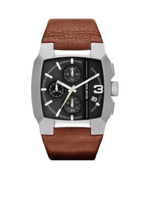 Diesel Light Brown Leather and Silver Tone Stainless Steel Chronograph Watch