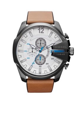 Diesel Men's Gunmetal Stainless Steel and Tan Leather Chronograph Watch