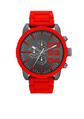 Diesel Men's Gunmetal Stainless Steel and Red Silicone Chronograph Watch