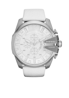 Diesel Men's Silver-Tone Stainless Steel and White Leather Chronograph Watch