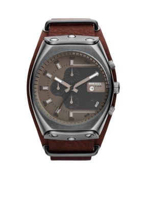 Diesel Men's Gunmetal Stainless Steel and Brown Leather Chronograph Watch